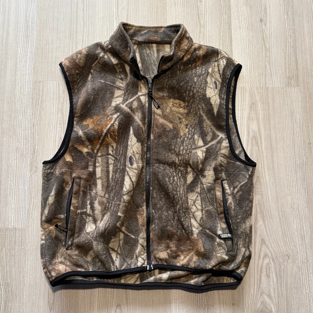 Men's Guide Series Brown Camo Camouflage Fleece Zip Up Hunting Vest Sz Large L